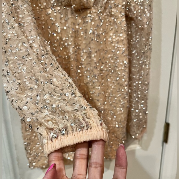 Mac Duggal Short Wedding Guest Dress 10790 , NWT Size 8 Sequin Nude color - Picture 7 of 14